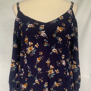 Navy blue Floral off shoulder top by E&M